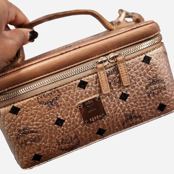 Rare MCM Rose Gold Metallic Monogram Vanity Case Bag